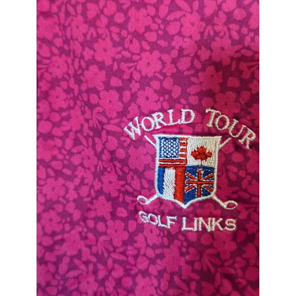 FootJoy FJ Pink Floral Polo Shirt M World Tour Golf Links Embroidered Logo Short - Picture 2 of 5